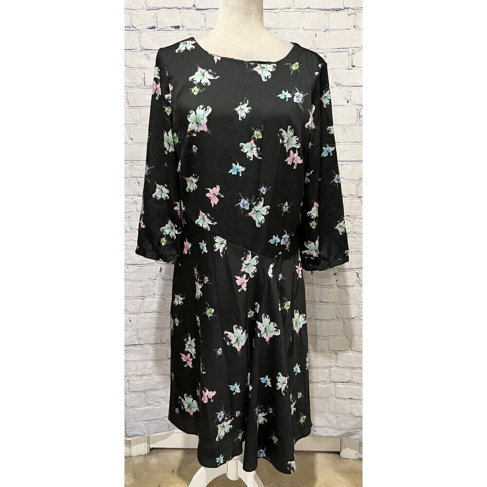 Banana Republic Black Watercolor Floral Dress Size 12 - Picture 4 of 9